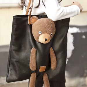 handmade Bags - Italian leather tote with teddy bear handmade Bags - Italian leather tote with teddy bear